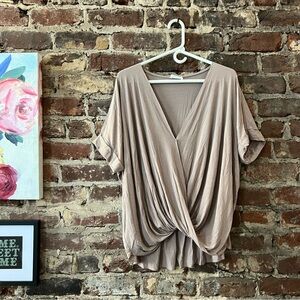 Zenana Outfitters Taupe Twist-Front V-Neck Blouse